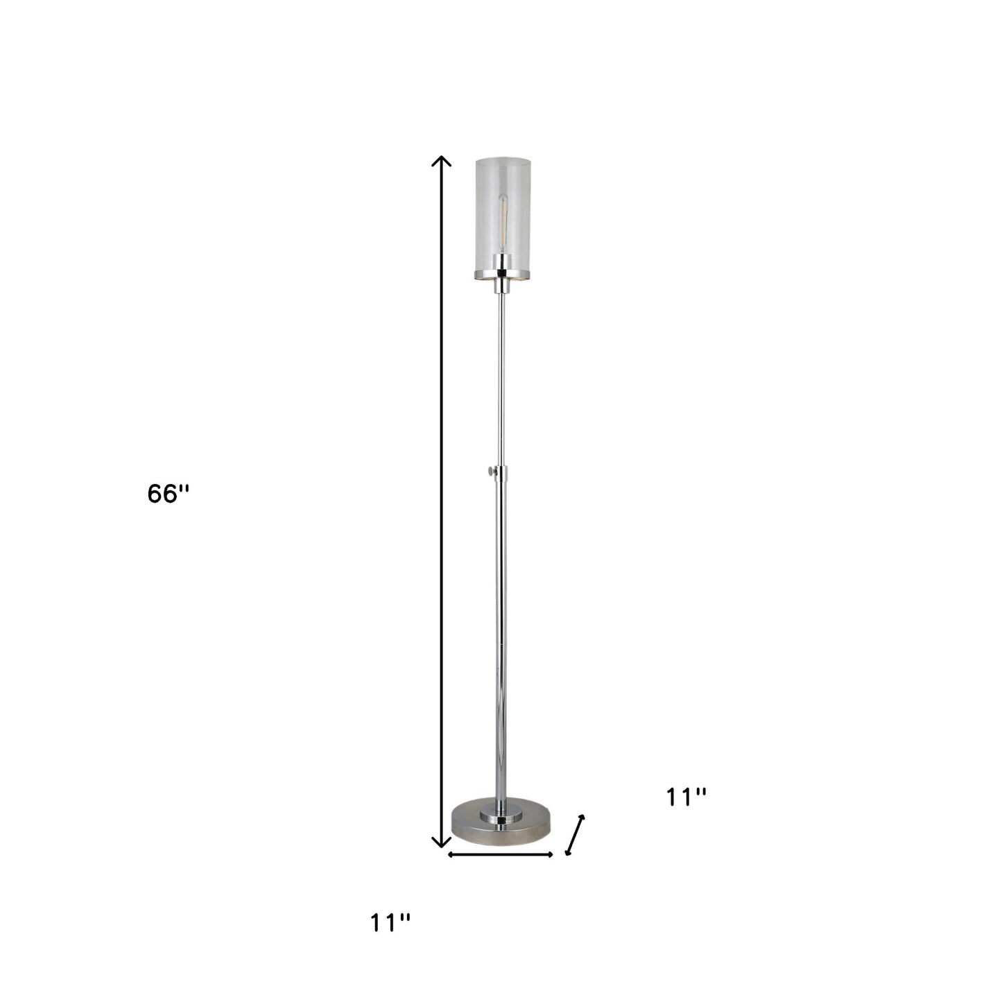 66" Nickel Torchiere Floor Lamp With Clear Transparent Glass Drum Shade