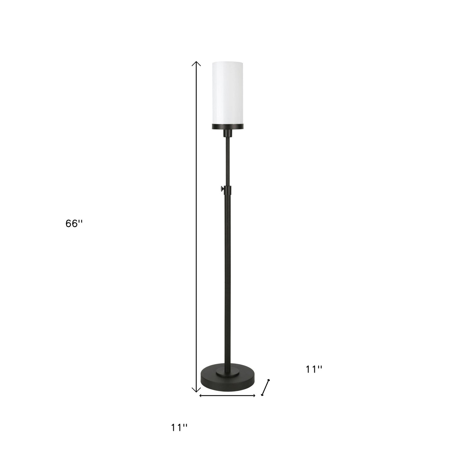 66" Black Torchiere Floor Lamp With White Frosted Glass Drum Shade