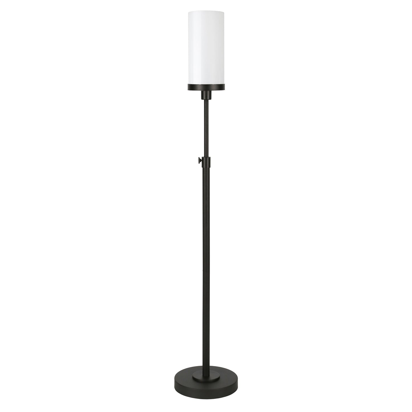 66" Black Torchiere Floor Lamp With White Frosted Glass Drum Shade