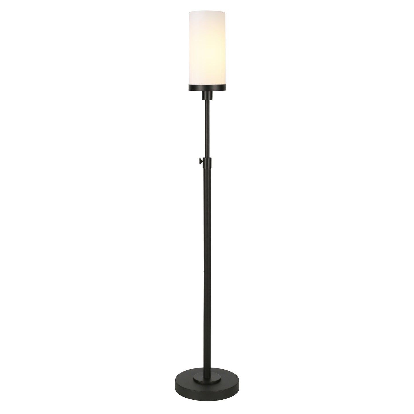 66" Black Torchiere Floor Lamp With White Frosted Glass Drum Shade