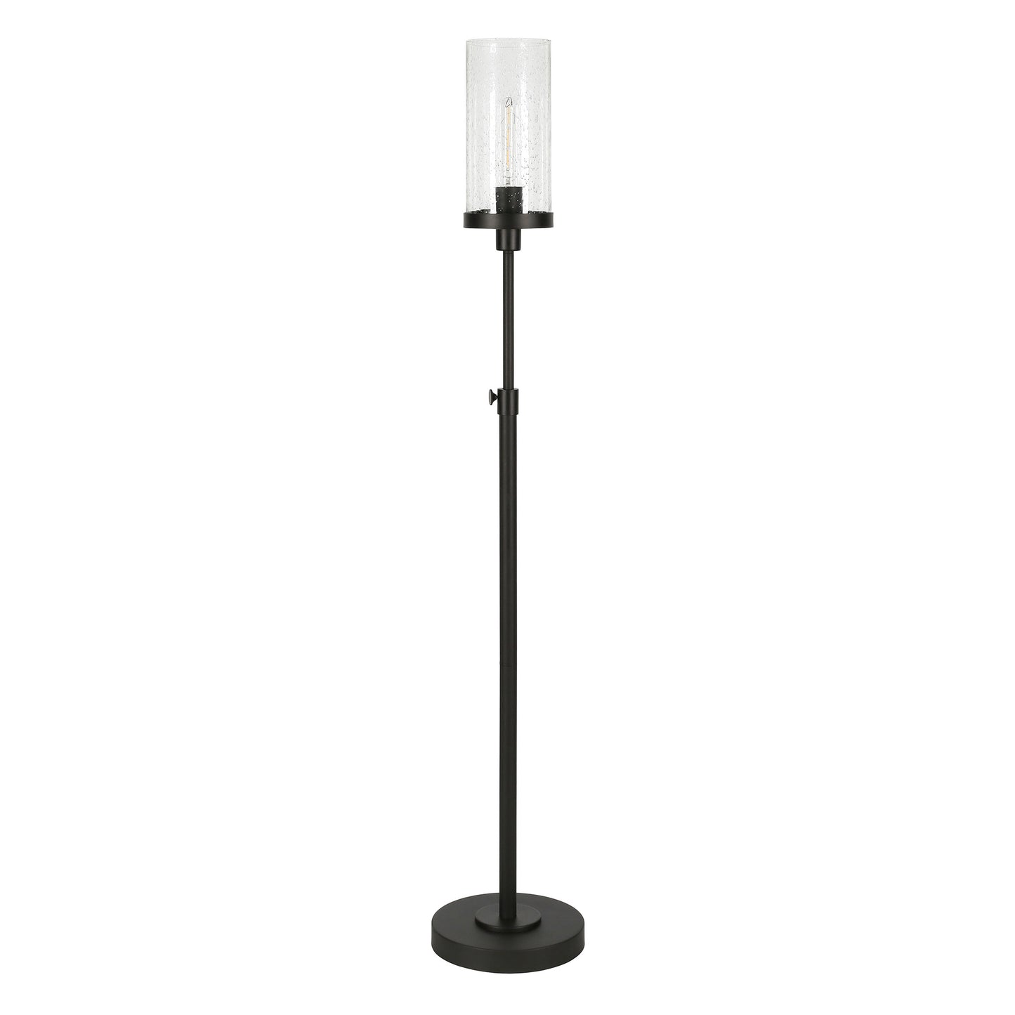 66" Black Torchiere Floor Lamp With Clear Seeded Glass Drum Shade