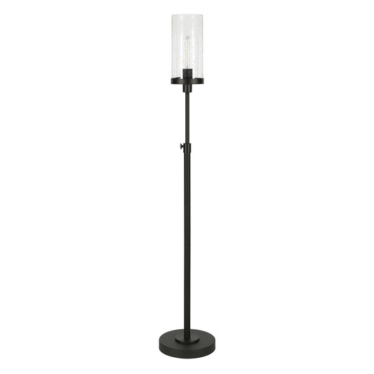 66" Black Adjustable Torchiere Floor Lamp With Clear Glass Cylinder Shade