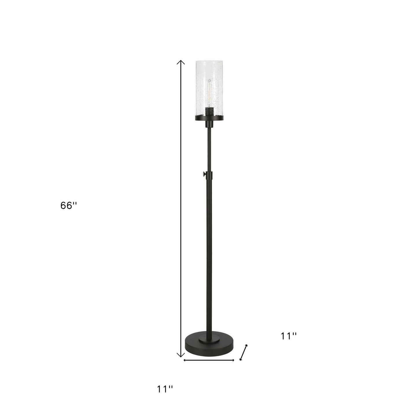 66" Black Torchiere Floor Lamp With Clear Seeded Glass Drum Shade