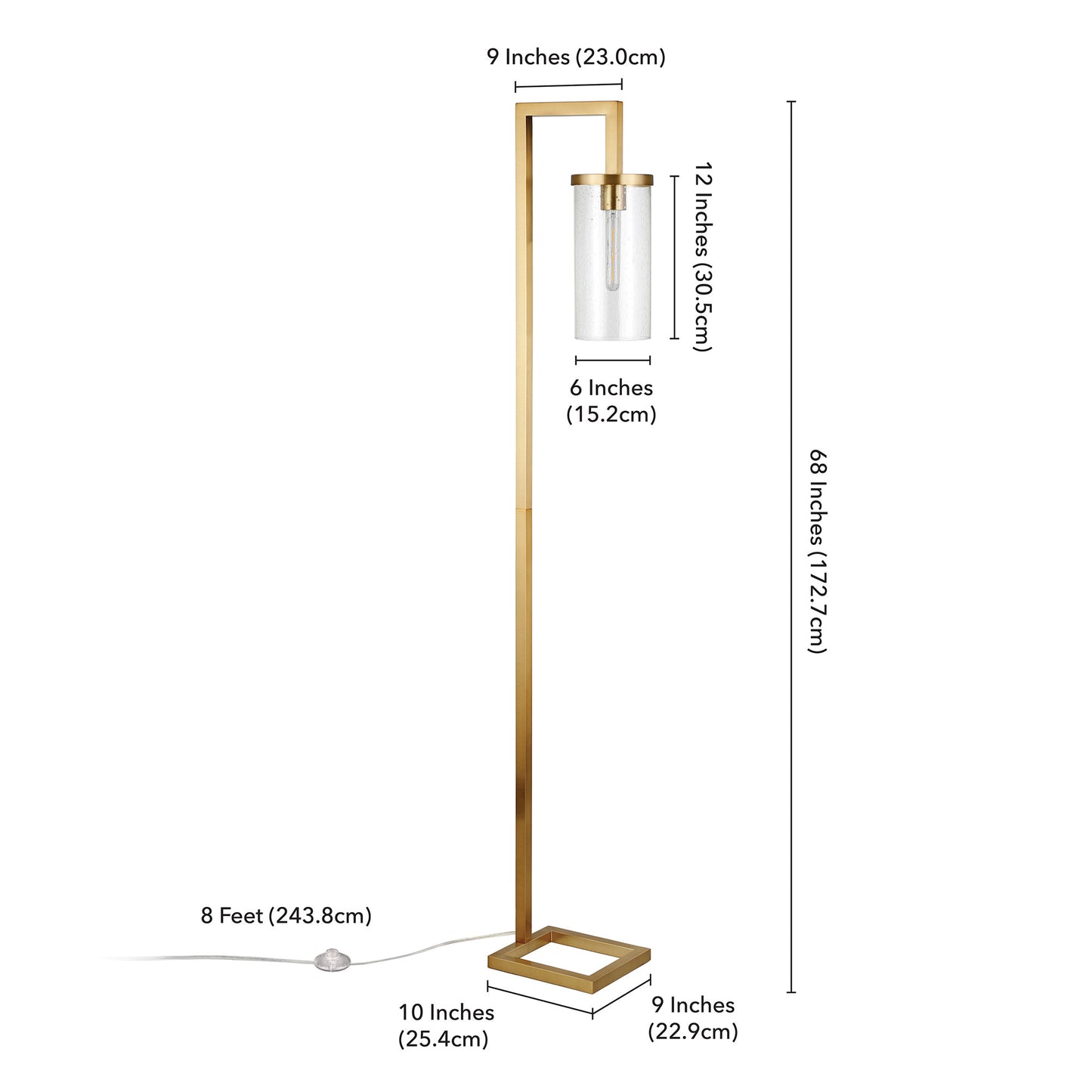 67" Brass Reading Floor Lamp With Clear Seeded Glass Drum Shade