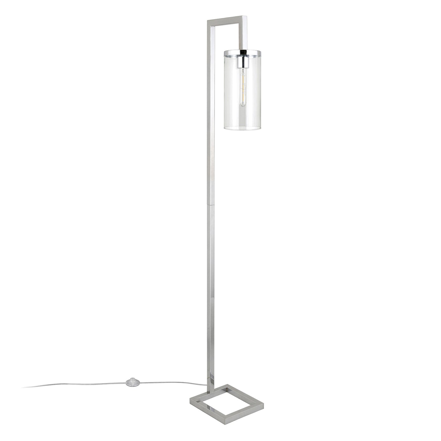 67" Nickel Reading Floor Lamp With Clear Transparent Glass Drum Shade