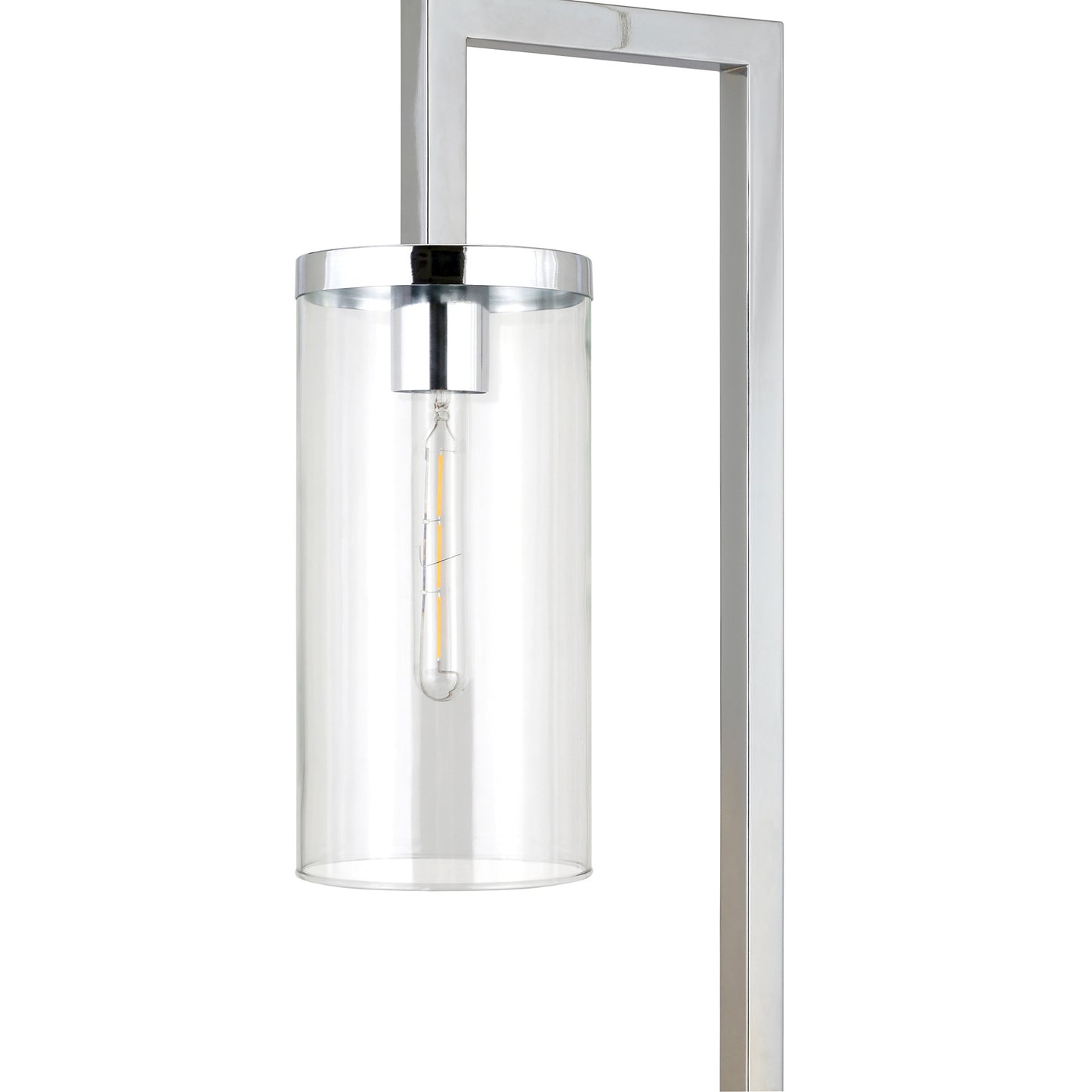 67" Nickel Reading Floor Lamp With Clear Transparent Glass Drum Shade