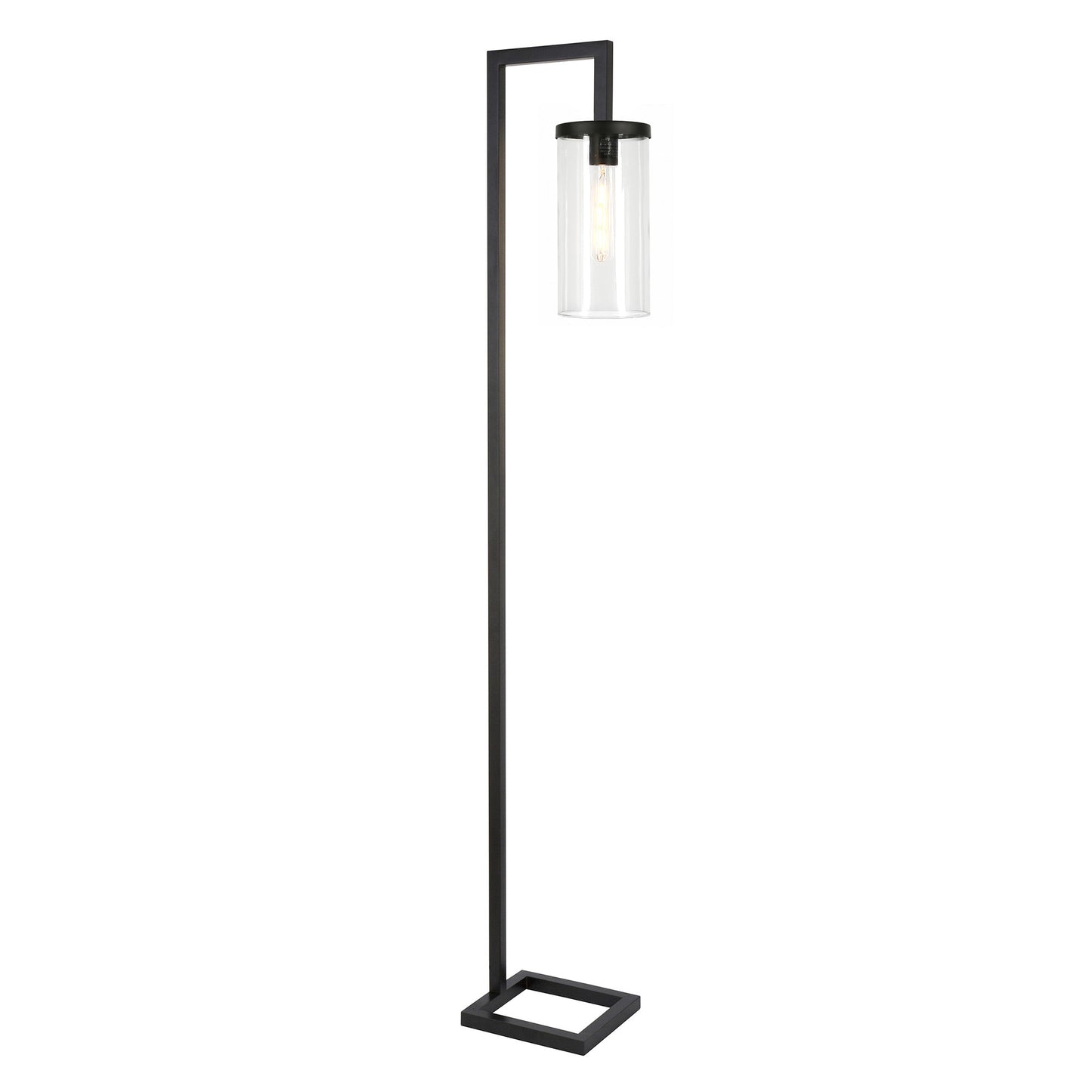 67" Black Reading Floor Lamp With Clear Transparent Glass Drum Shade