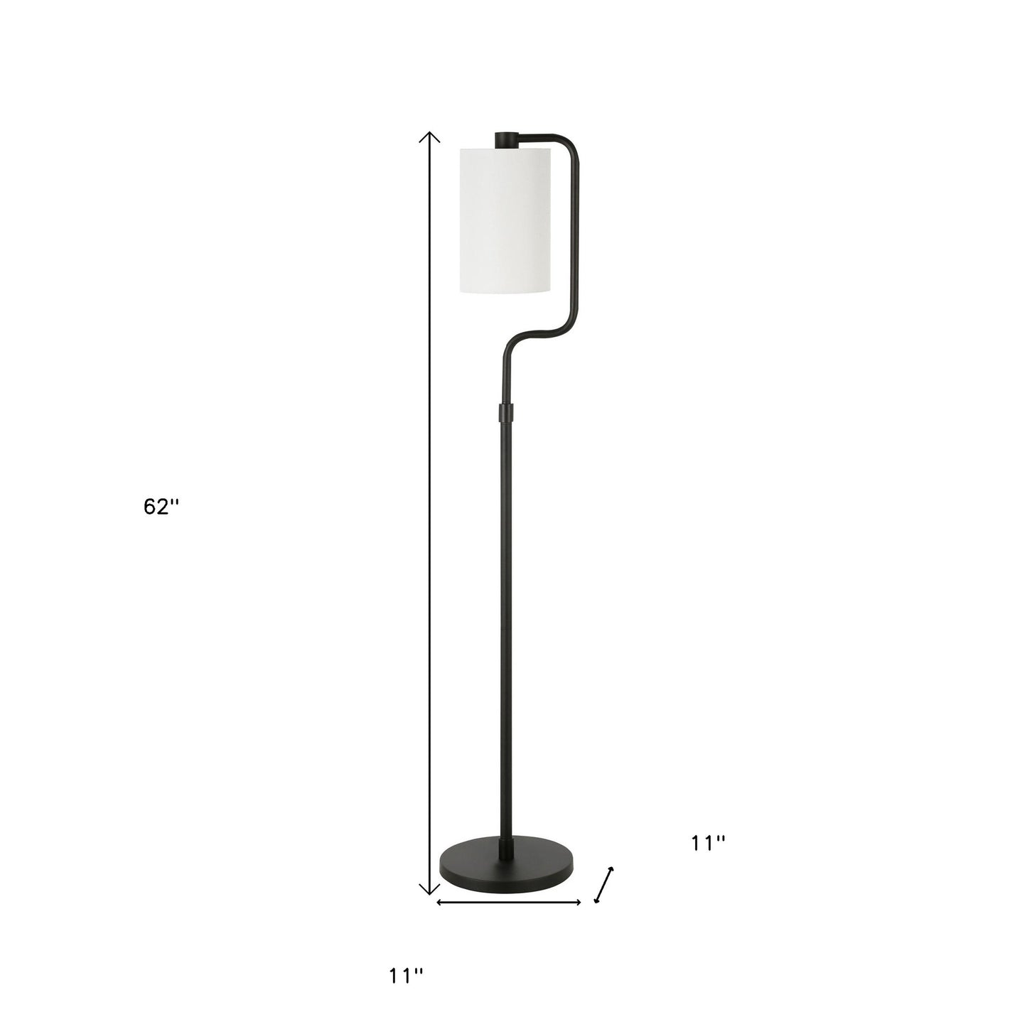 62" Black Reading Floor Lamp With White Frosted Glass Drum Shade