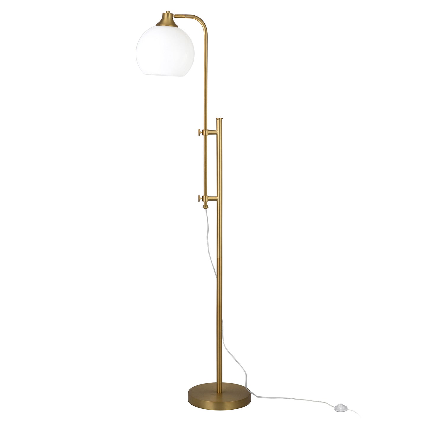 68" Brass Adjustable Reading Floor Lamp With White Frosted Glass Globe Shade