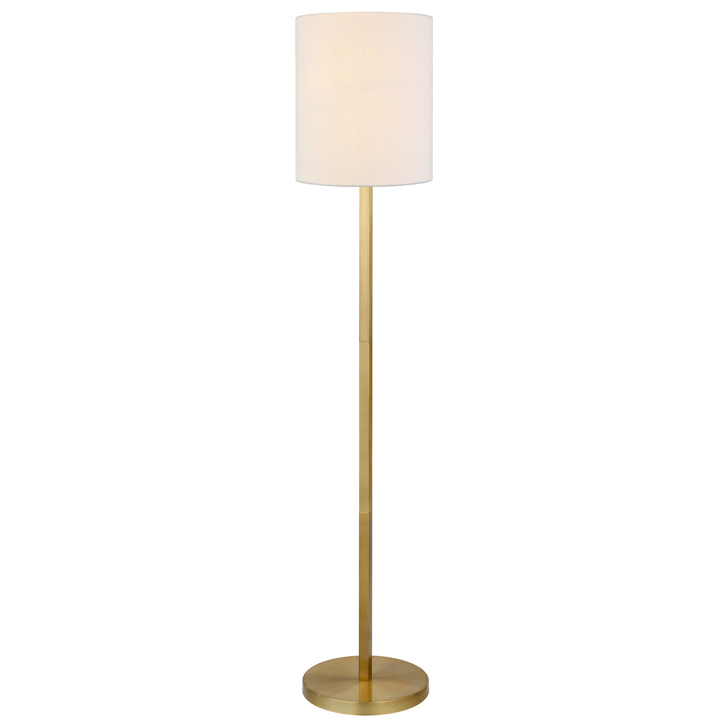 62" Brass Traditional Shaped Floor Lamp With White Frosted Glass Drum Shade