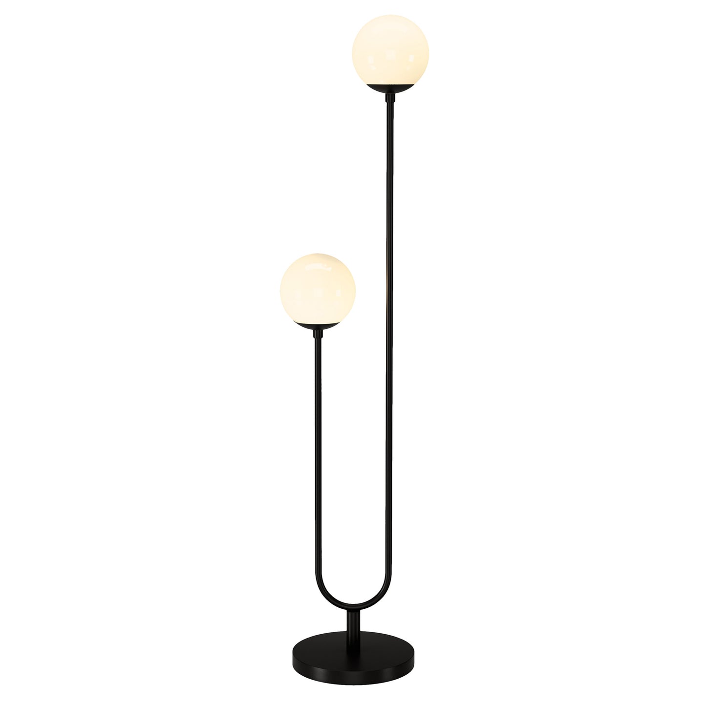 69" Black Two Light Novelty Floor Lamp With White Frosted Glass Globe Shade