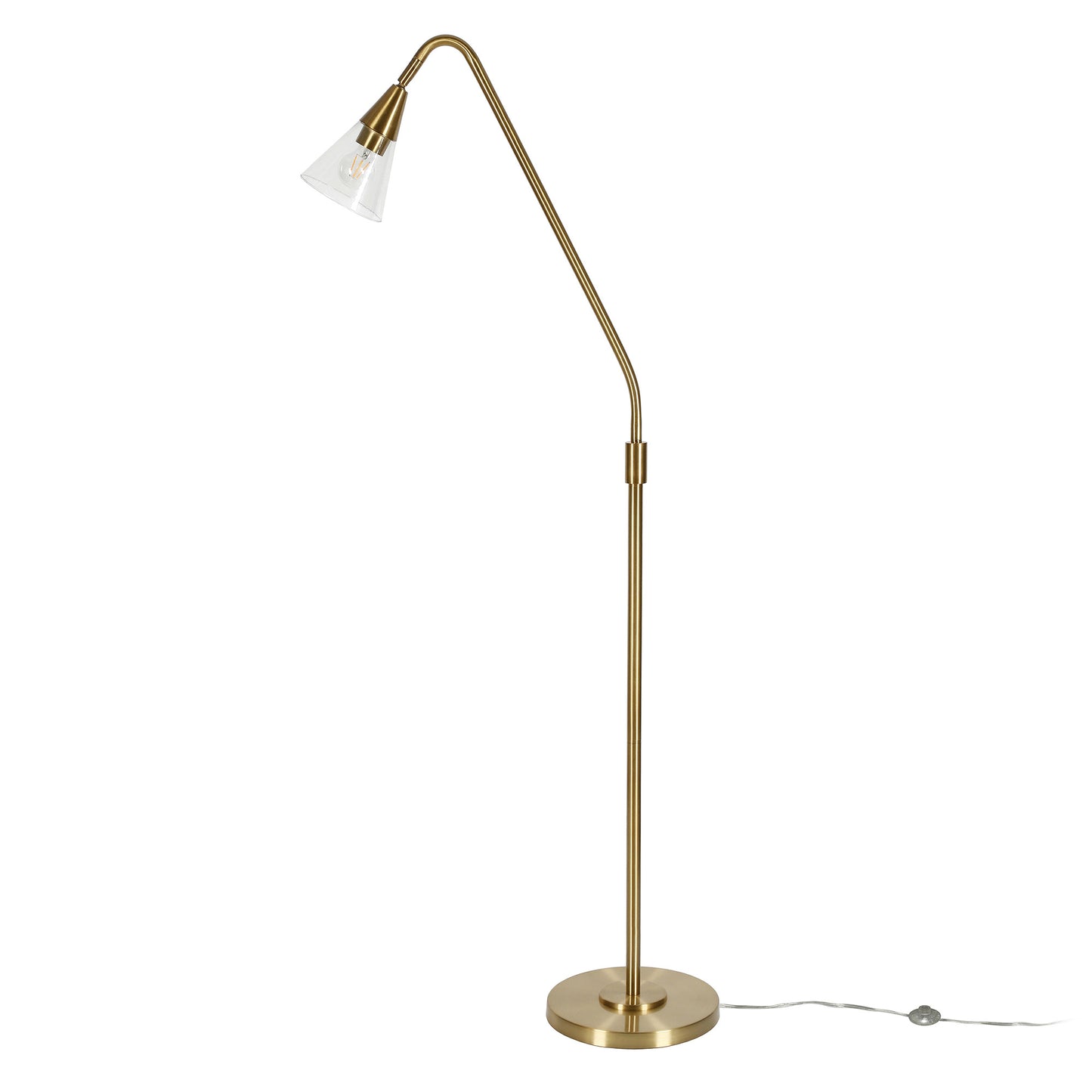 65" Brass Reading Floor Lamp With Clear Transparent Glass Dome Shade