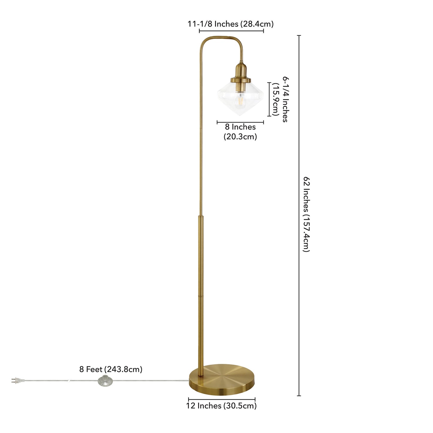 62" Brass Arched Floor Lamp With Clear Transparent Glass Shade