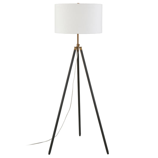 67" Black Tripod Floor Lamp With White Frosted Glass Drum Shade