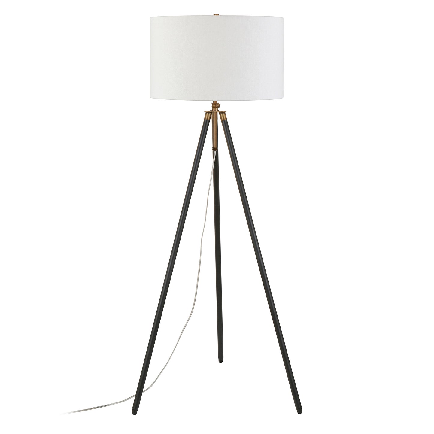 67" Black Tripod Floor Lamp With White Frosted Glass Drum Shade