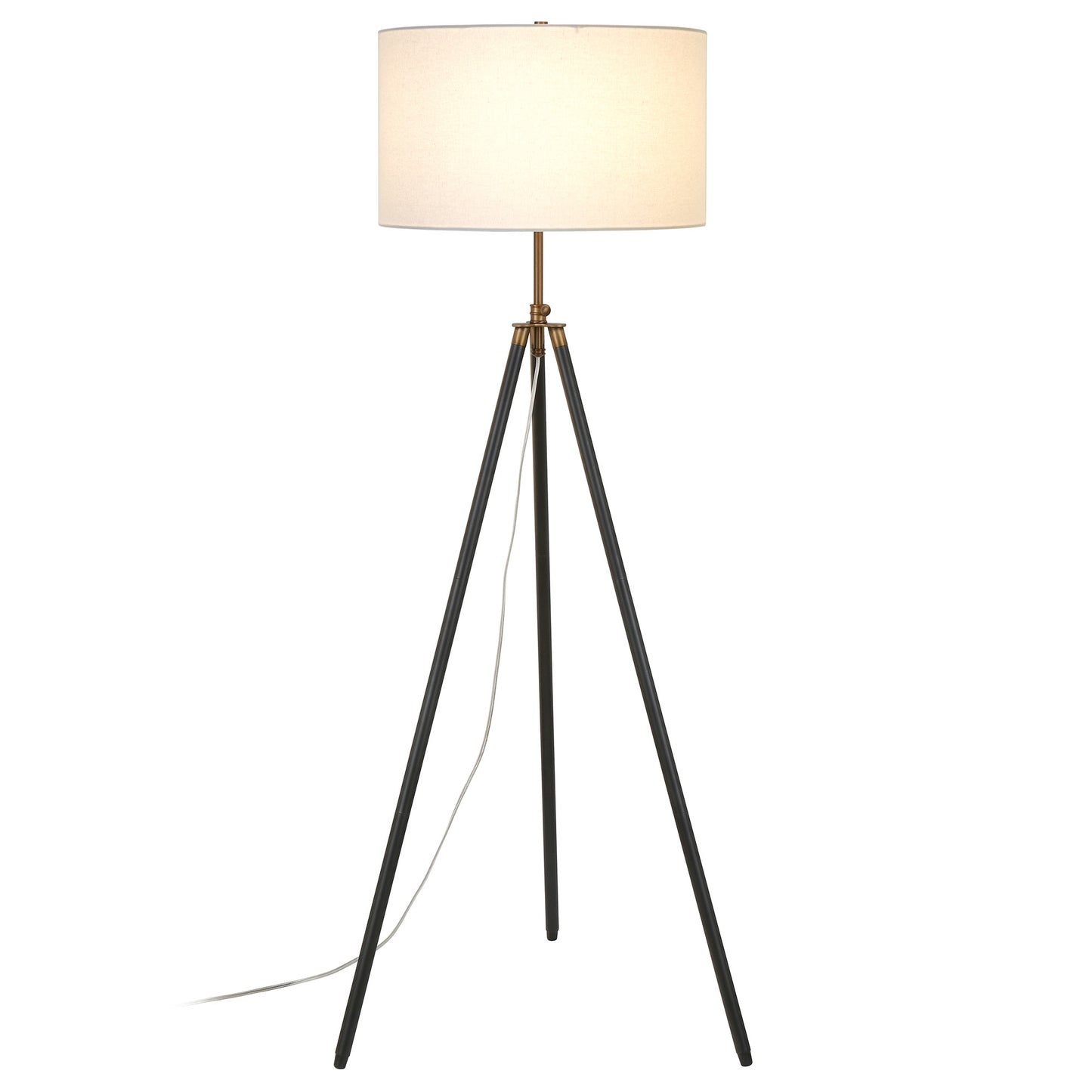 67" Black Tripod Floor Lamp With White Frosted Glass Drum Shade