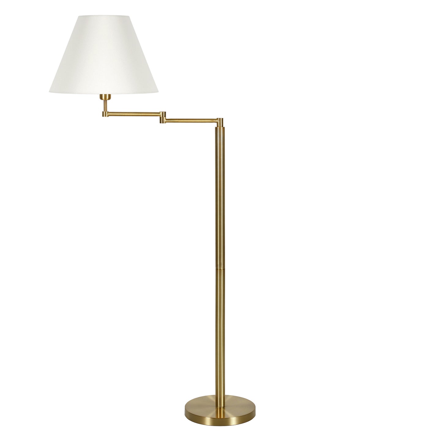 62" Brass Swing Arm Floor Lamp With White Frosted Glass Empire Shade