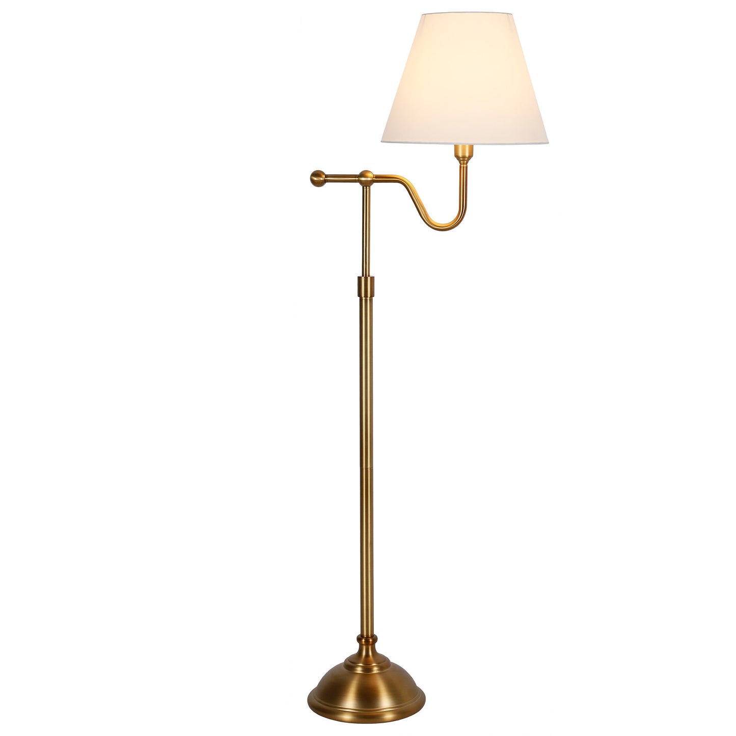 63" Brass Swing Arm Floor Lamp With White Frosted Glass Empire Shade