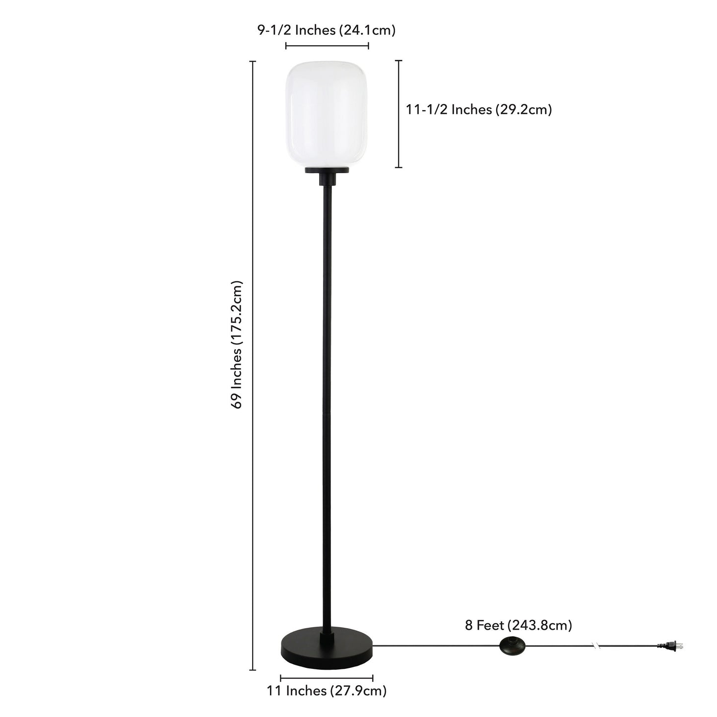 69" Black Novelty Floor Lamp With White Frosted Glass Globe Shade