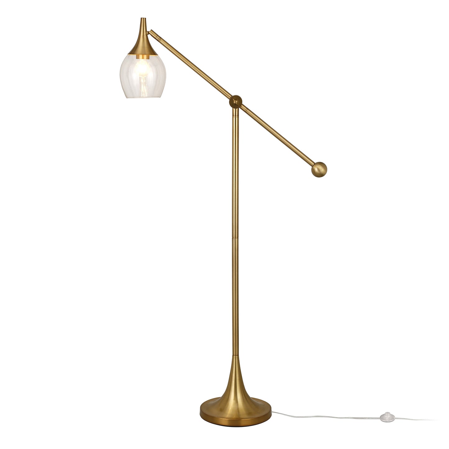 59" Brass Reading Floor Lamp With Clear Transparent Glass Empire Shade