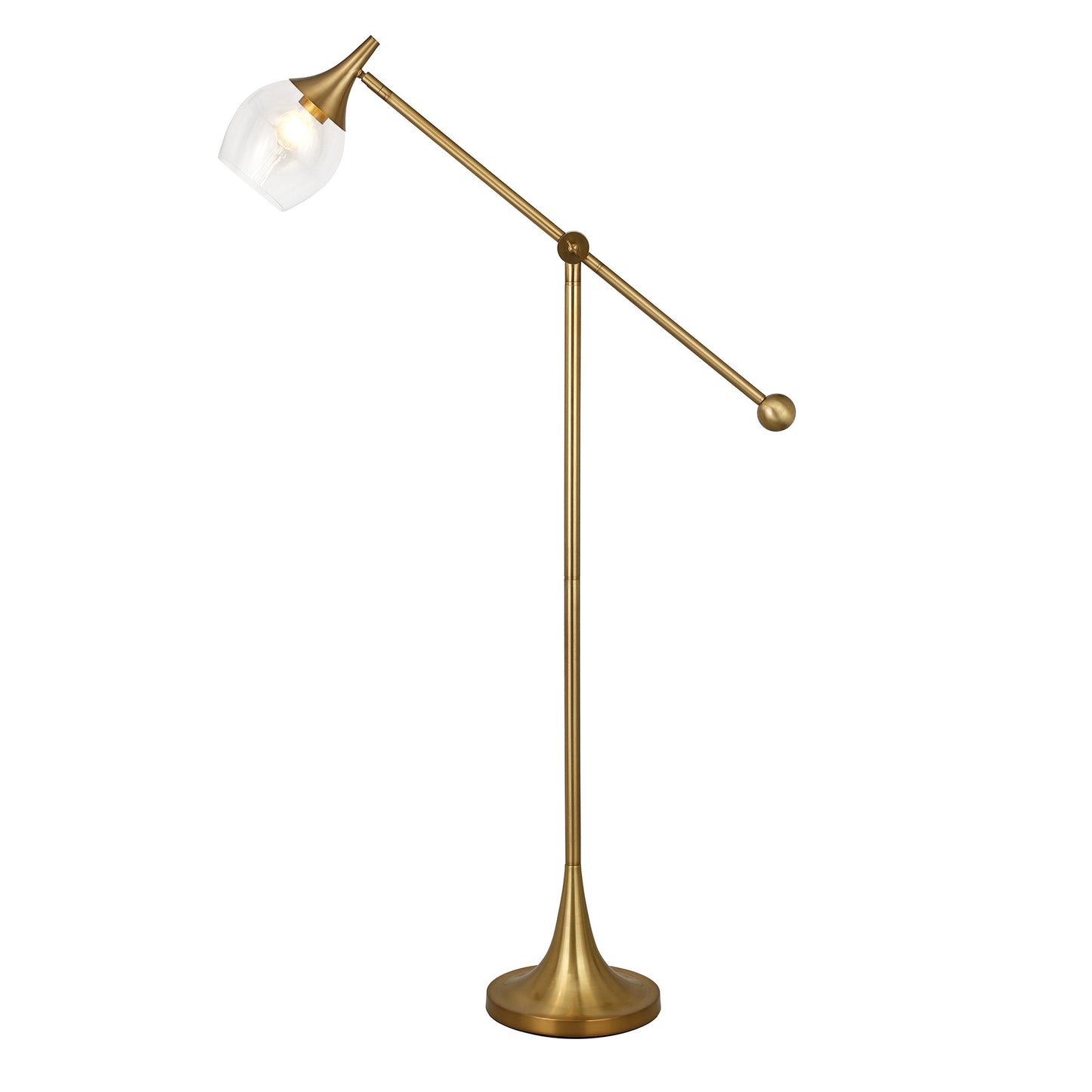 59" Brass Reading Floor Lamp With Clear Transparent Glass Empire Shade