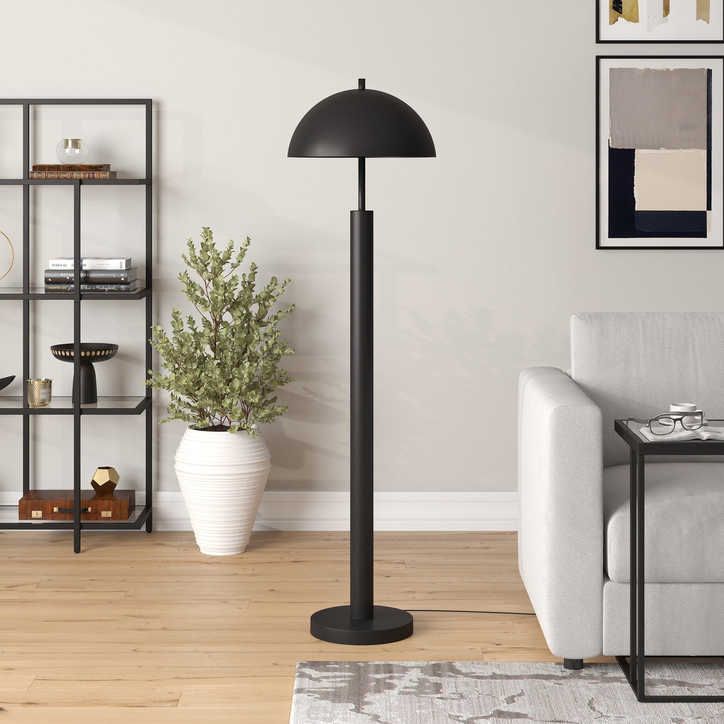 58" Black Traditional Shaped Floor Lamp With Black Dome Shade