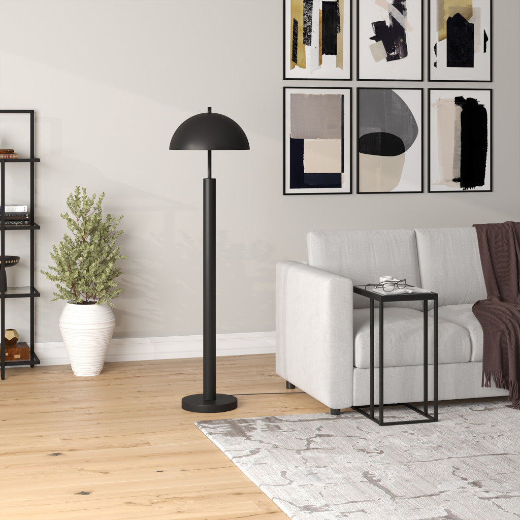 58" Black Traditional Shaped Floor Lamp With Black Dome Shade