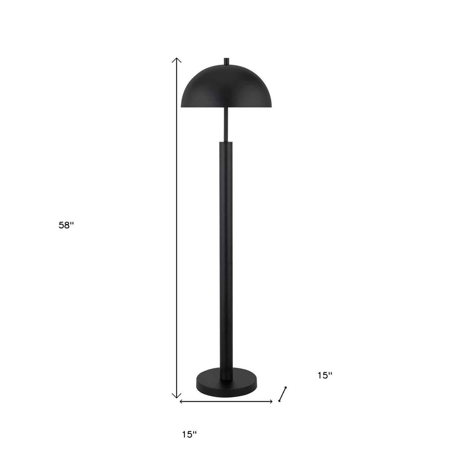 58" Black Traditional Shaped Floor Lamp With Black Dome Shade