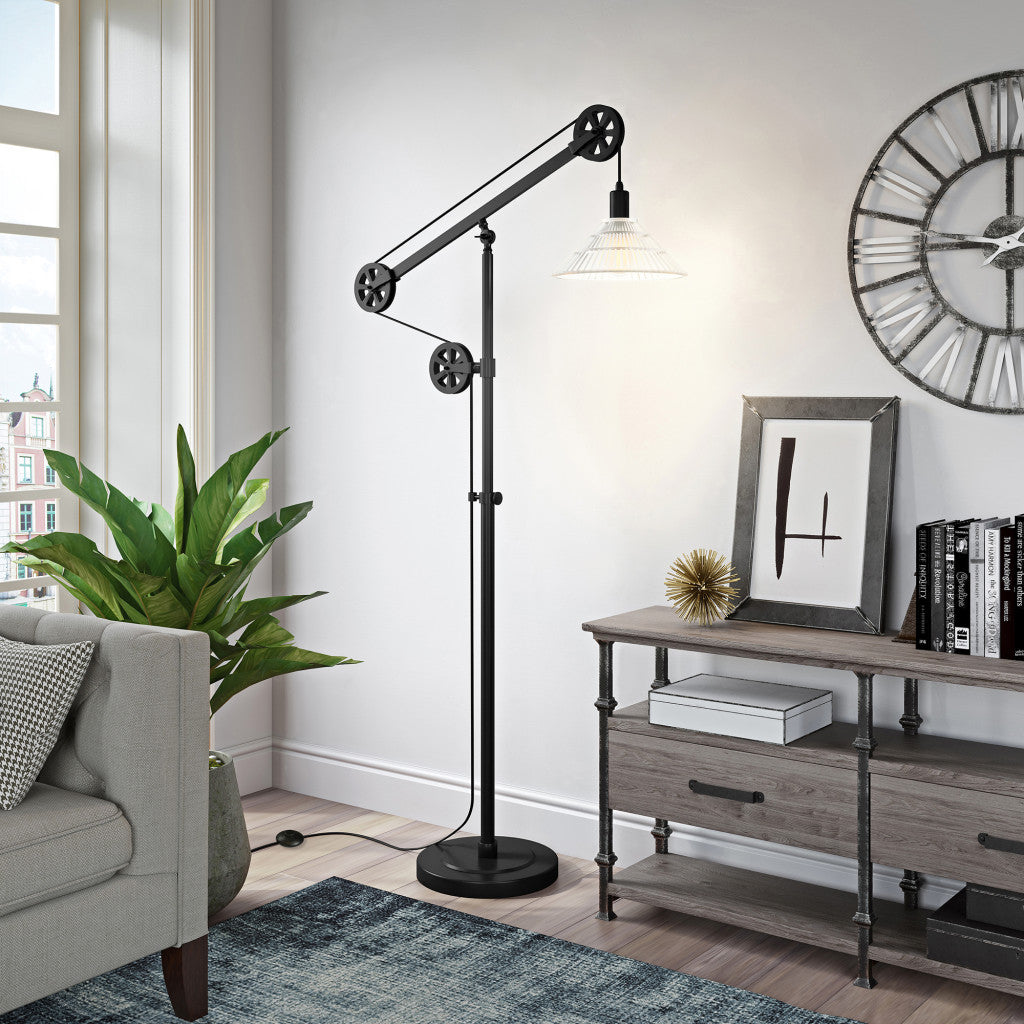 70" Black Reading Floor Lamp With Clear Transparent Glass Cone Shade