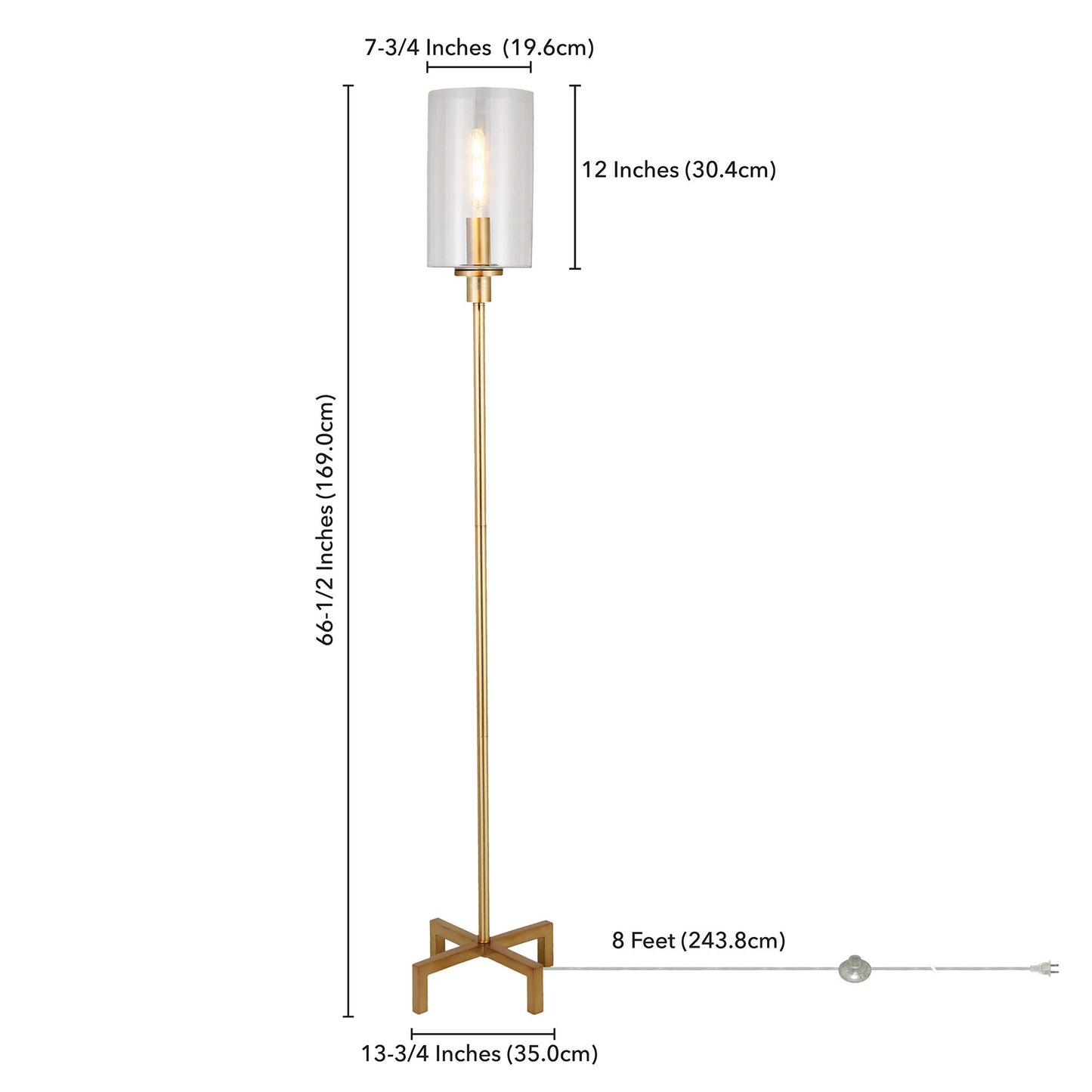 66" Brass Torchiere Floor Lamp With Clear Transparent Glass Drum Shade