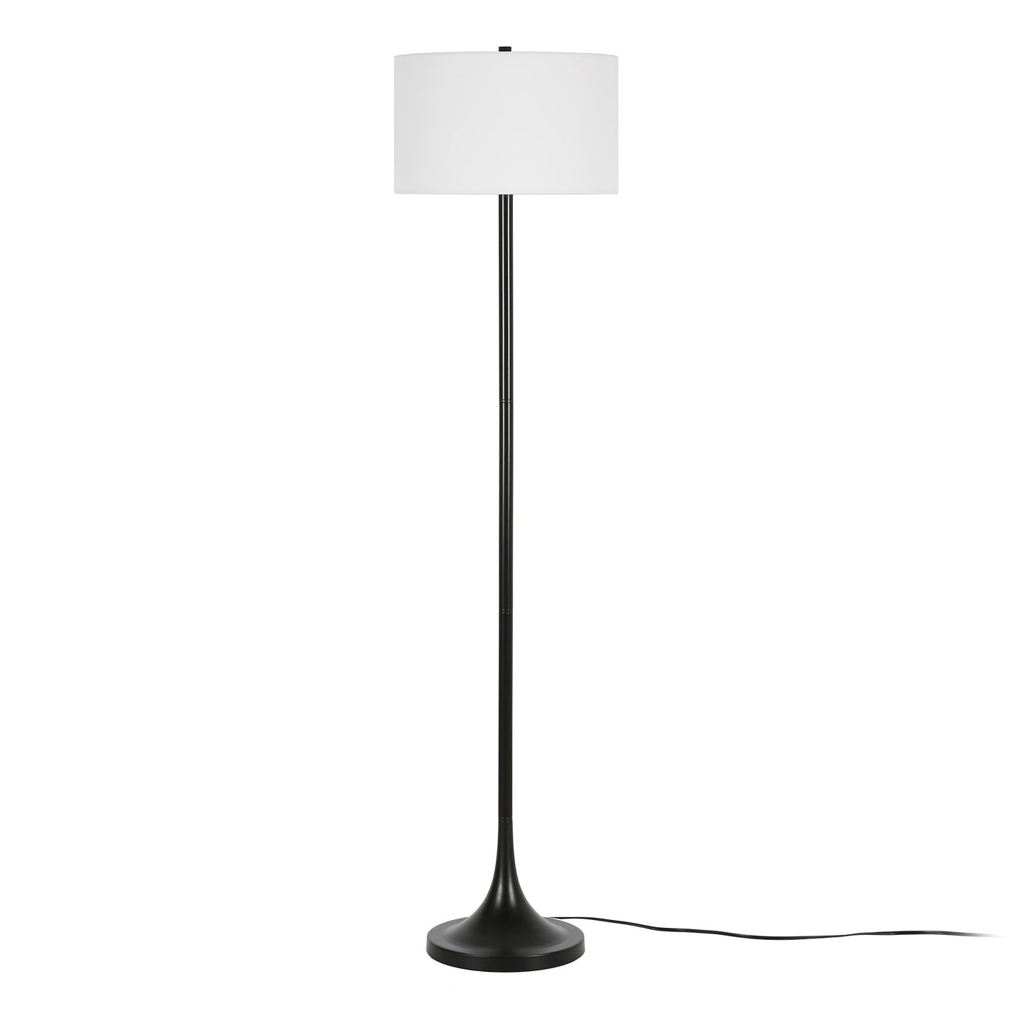 62" Black Floor Lamp With White Fabric Drum Shade