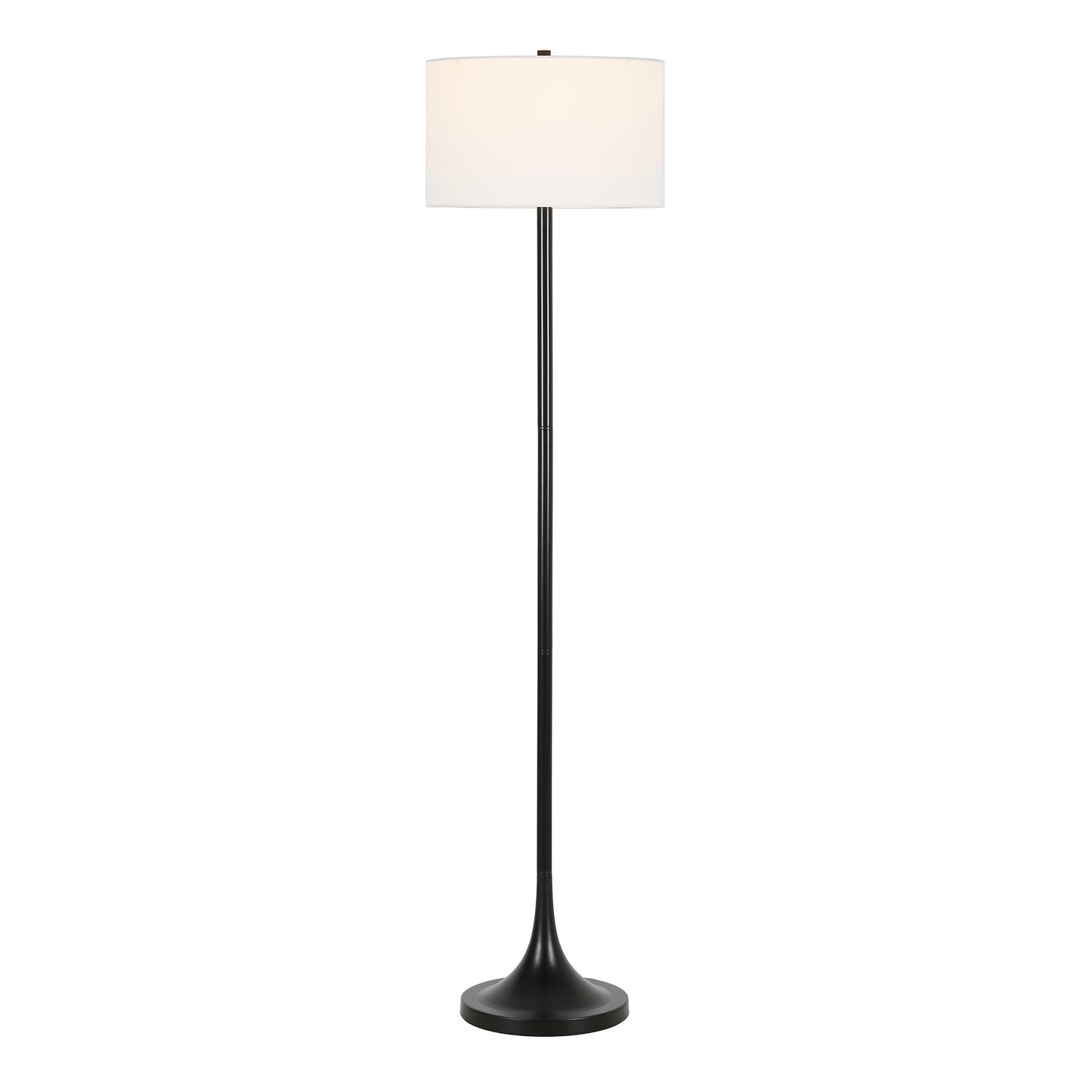 62" Black Floor Lamp With White Fabric Drum Shade