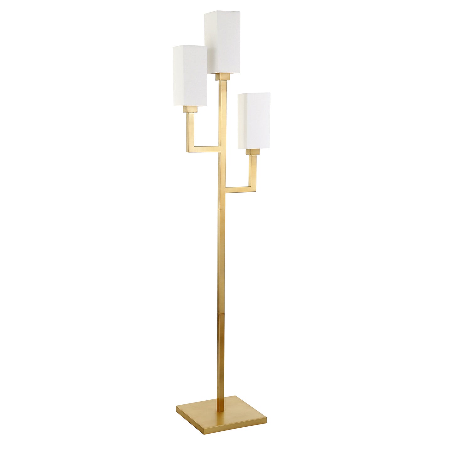 69" Brass Three Light Torchiere Floor Lamp With White Frosted Glass Rectangular Shade