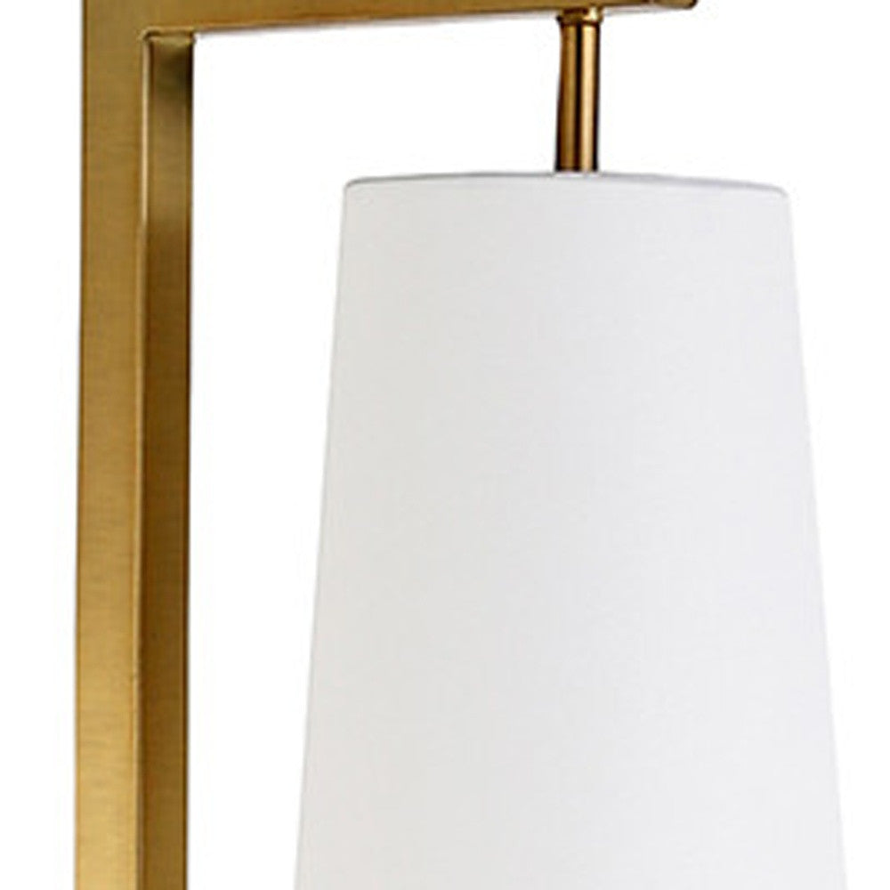 71" Brass Reading Floor Lamp With White Fabric Cone Shade