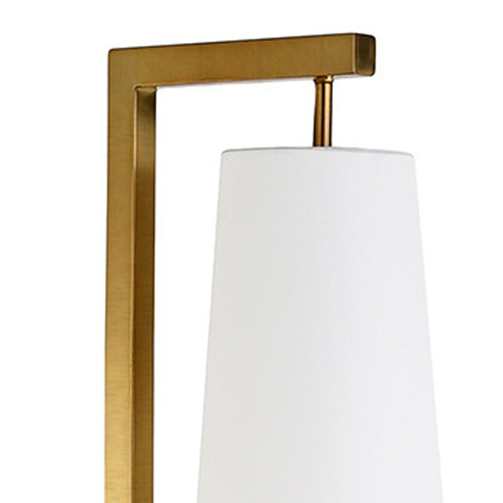 71" Brass Reading Floor Lamp With White Fabric Cone Shade