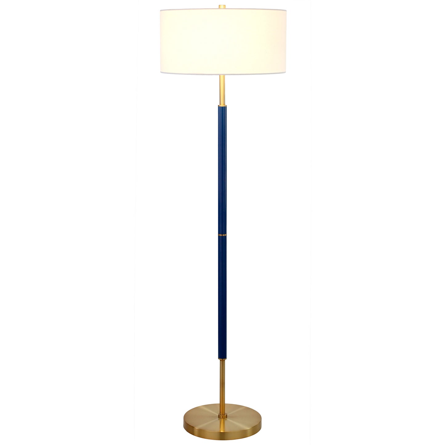 61" Brass Two Light Floor Lamp With White Frosted Glass Drum Shade