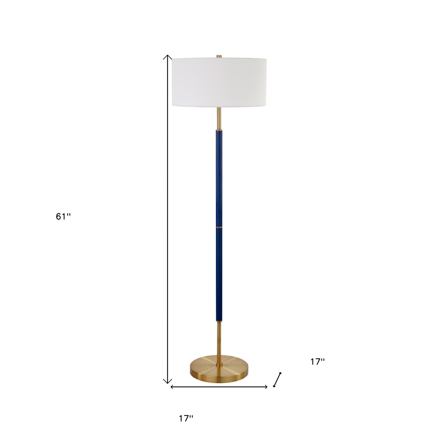 61" Brass Two Light Floor Lamp With White Frosted Glass Drum Shade