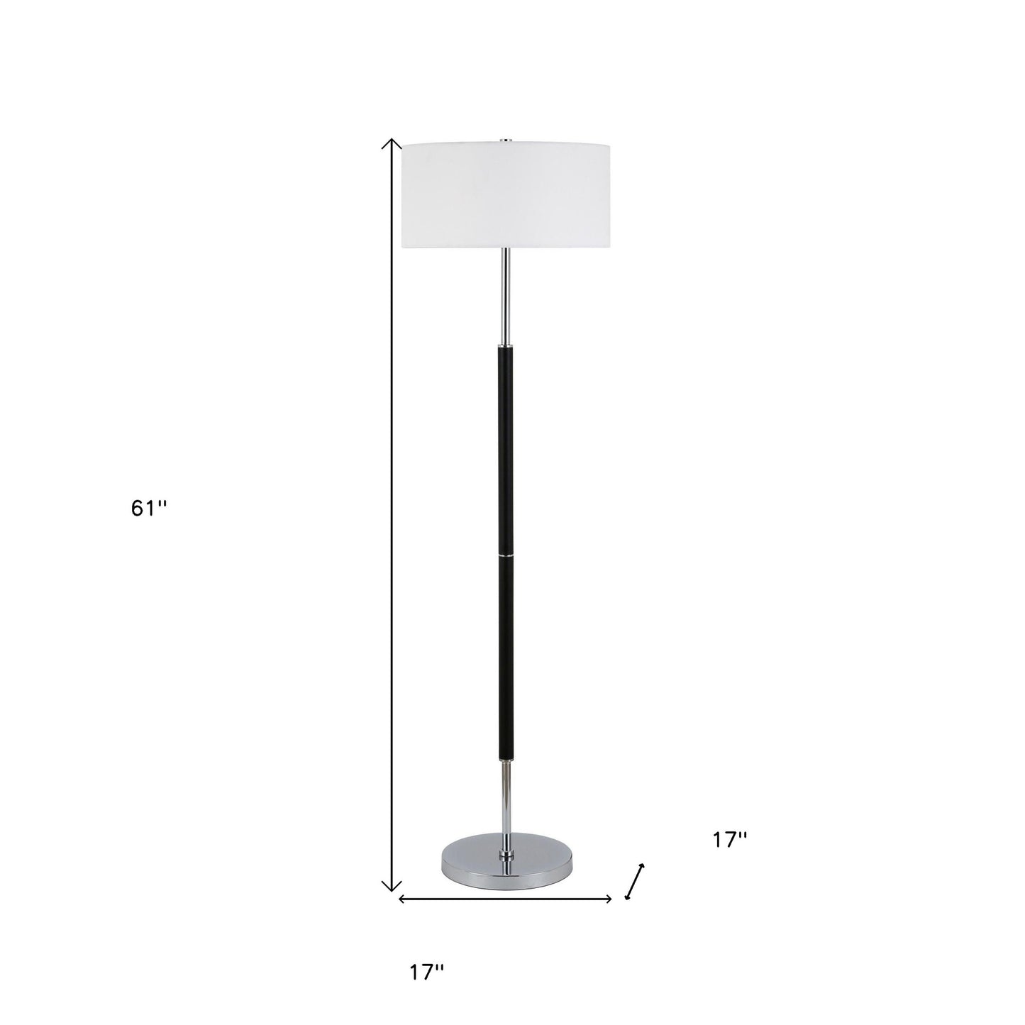 61" Black Two Light Floor Lamp With White Frosted Glass Drum Shade