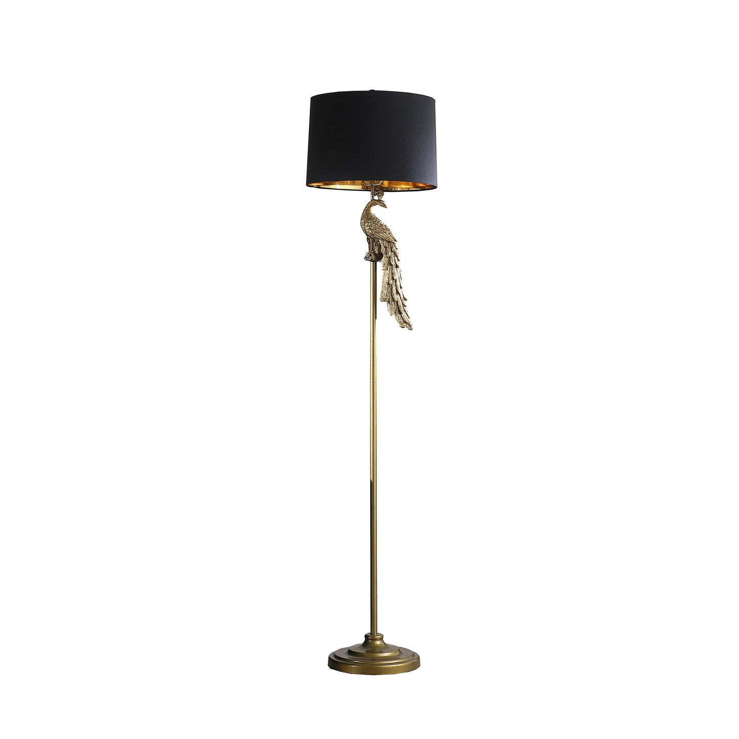 65" Burnished Gold Floor Lamp With Black Drum Shade