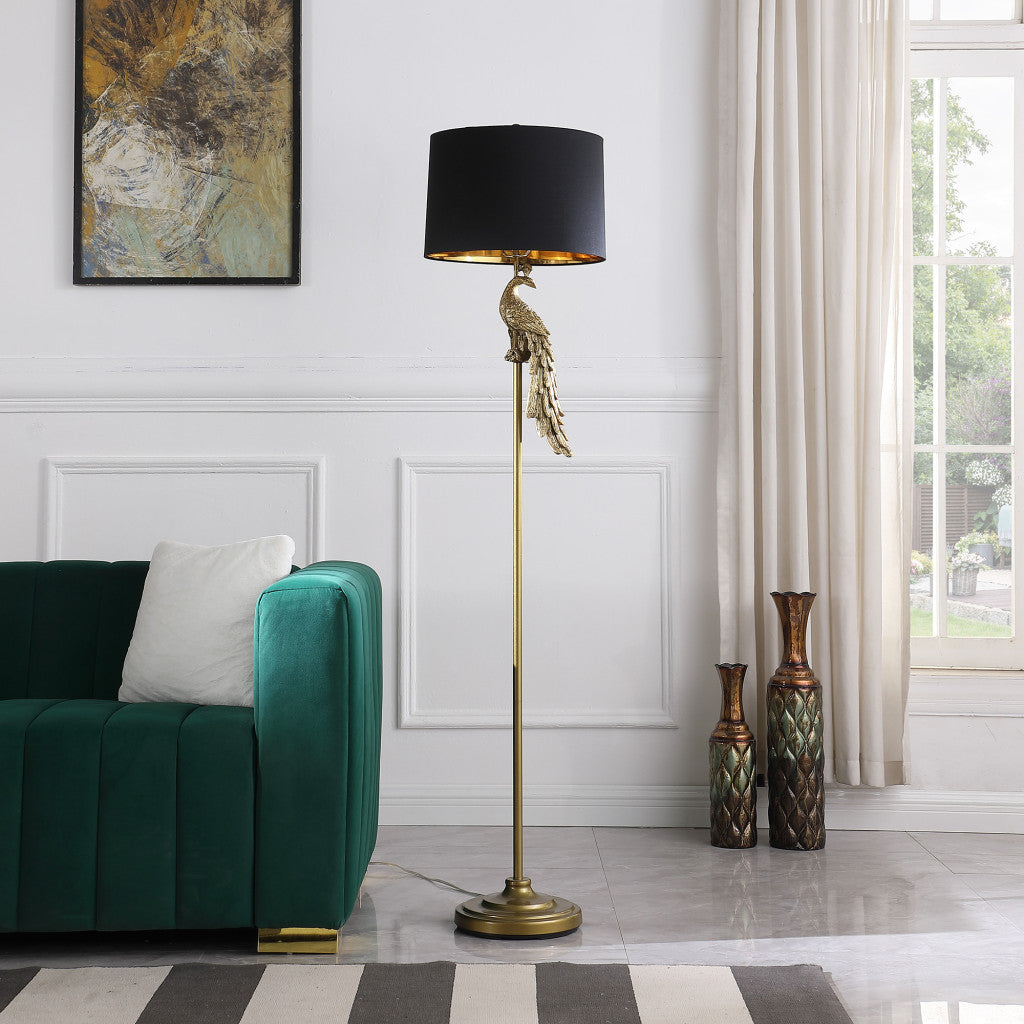 65" Burnished Gold Floor Lamp With Black Drum Shade