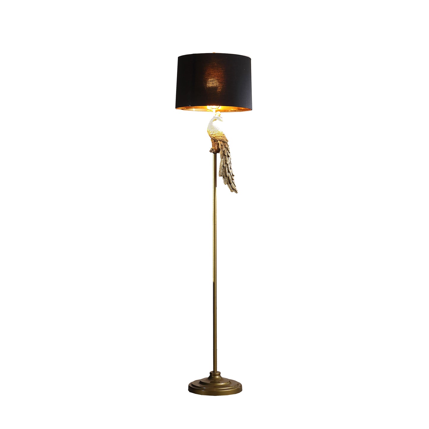 65" Burnished Gold Floor Lamp With Black Drum Shade