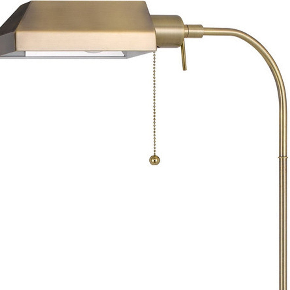 57" Brass Adjustable Traditional Shaped Floor Lamp With Bronze Square Shade