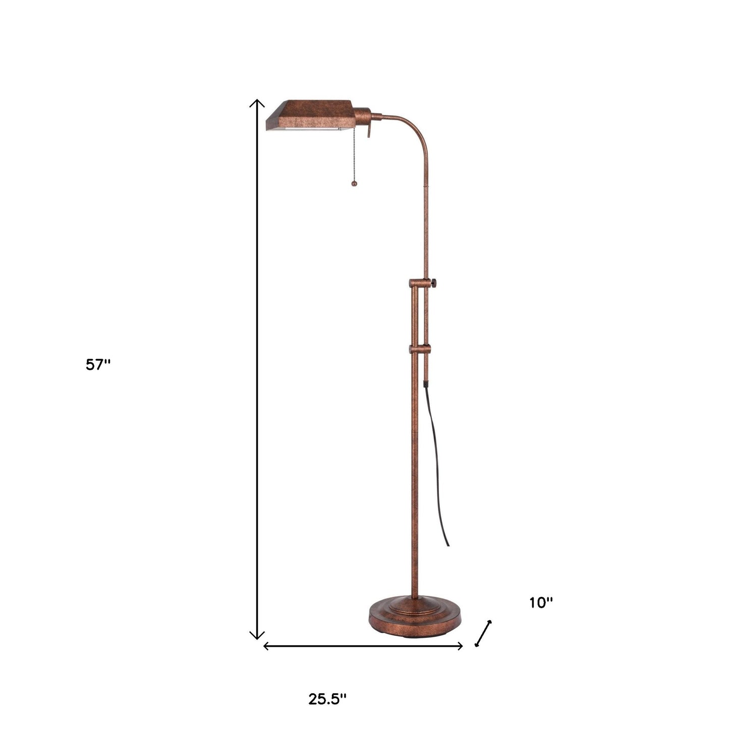 57" Rusted Adjustable Traditional Shaped Floor Lamp With Rust Square Shade