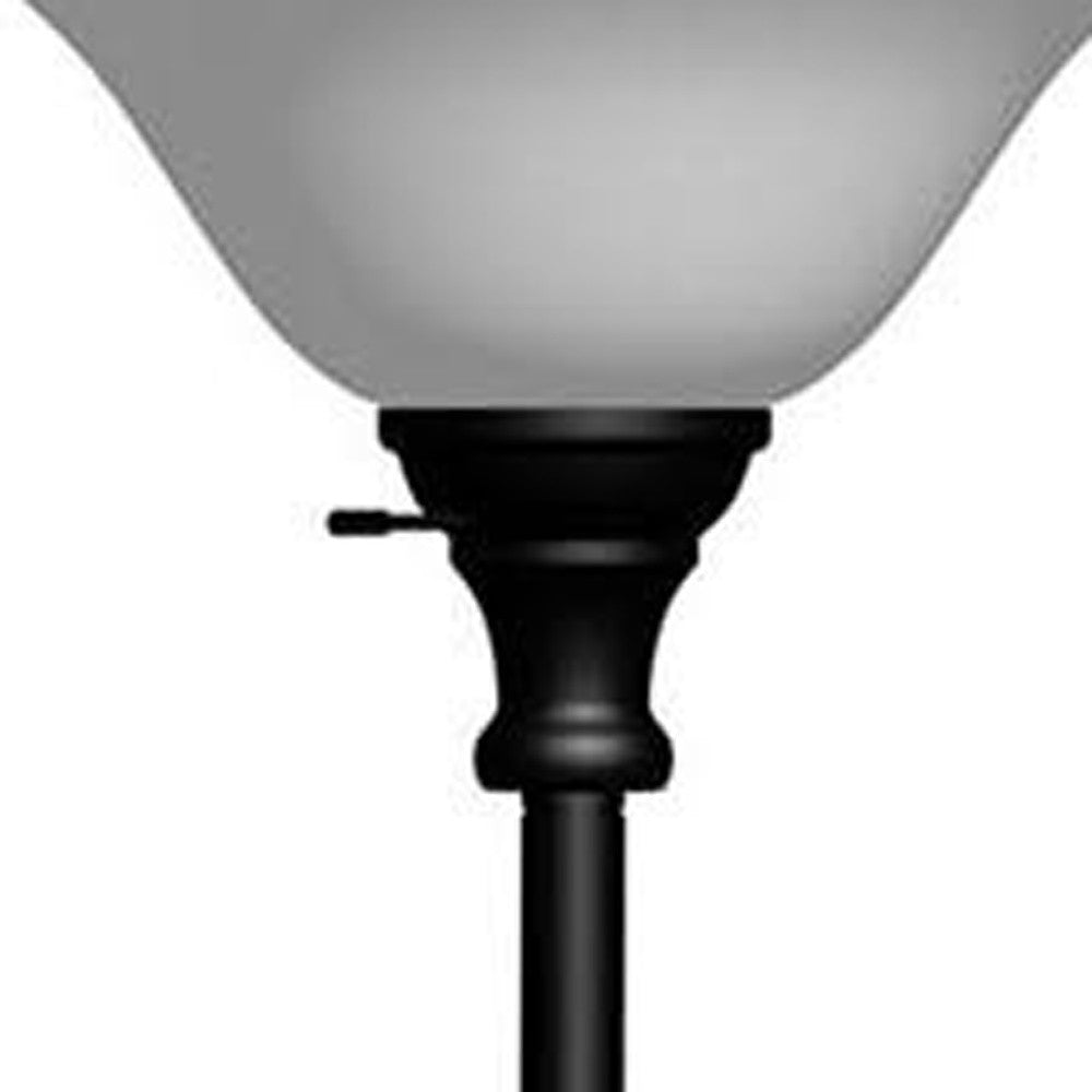 71" Black Torchiere Floor Lamp With Black Frosted Glass Dome Shade