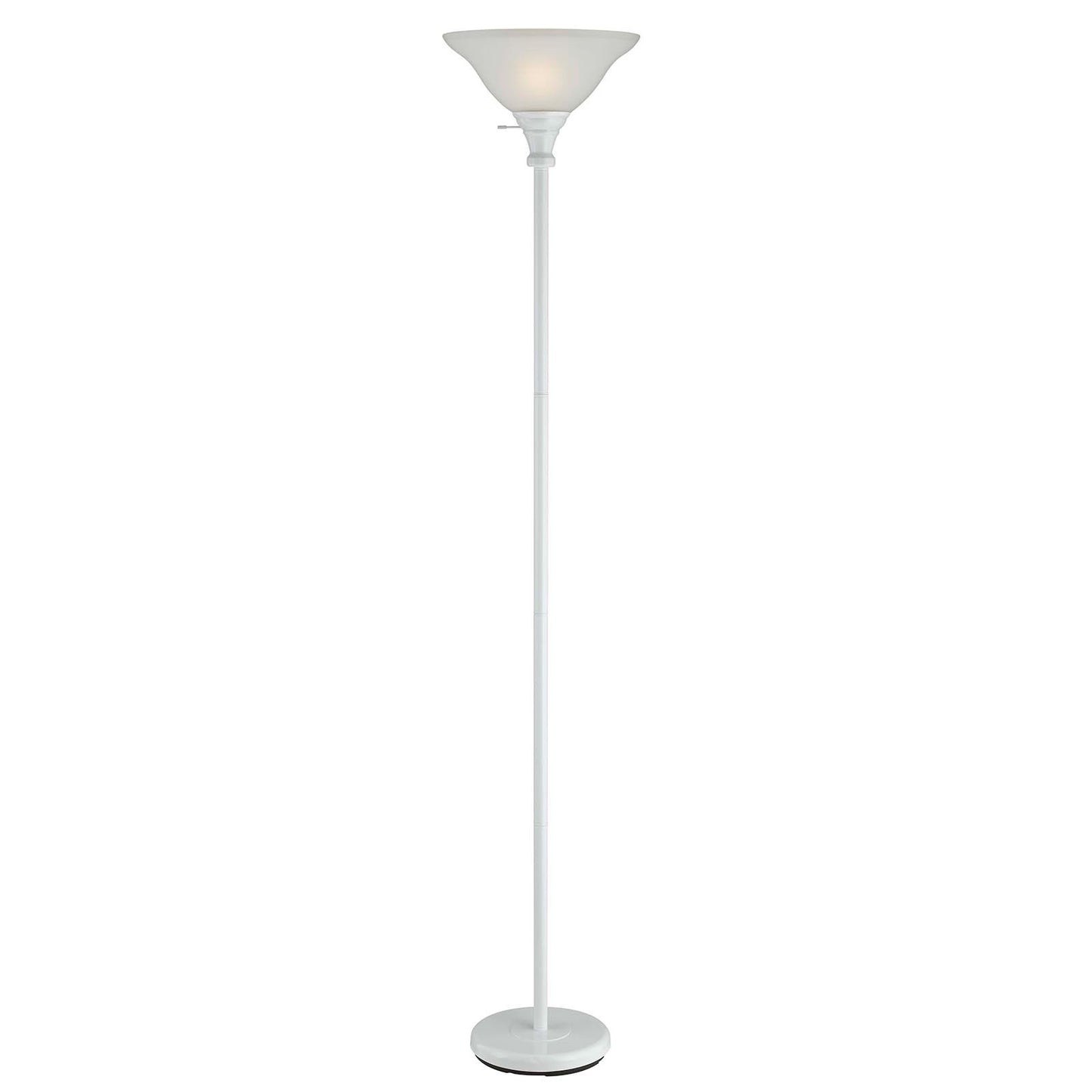 71" White Torchiere Floor Lamp With White Frosted Glass Dome Shade