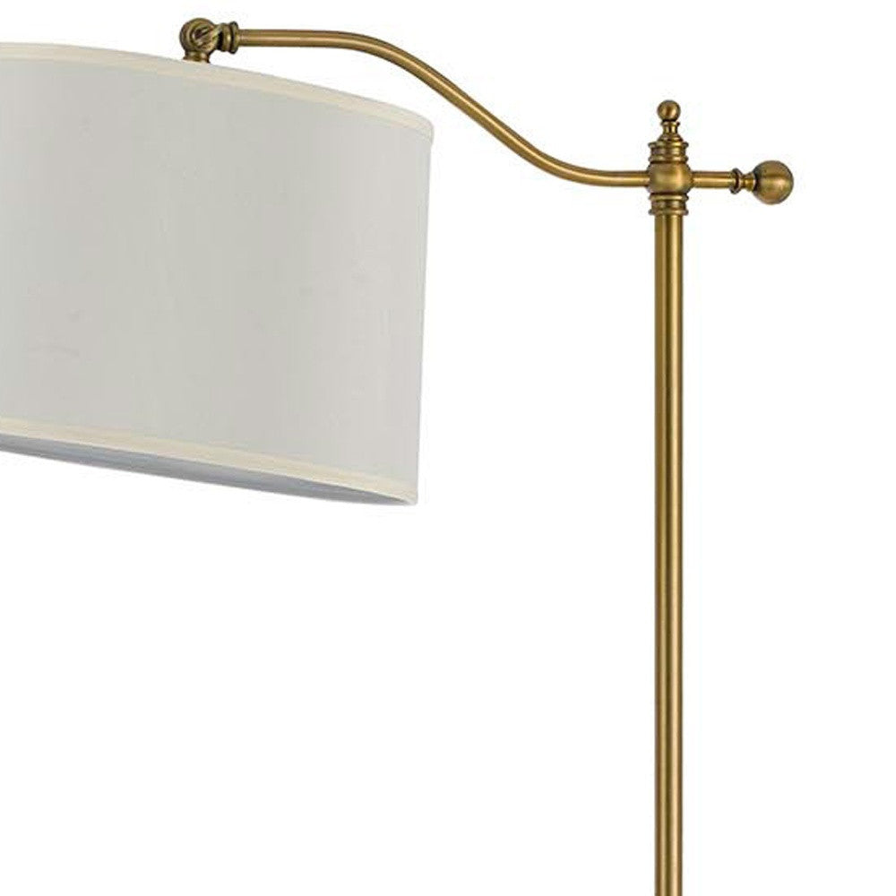 63" Bronze Adjustable Height Swing Arm Floor Lamp With White Fabric Shade