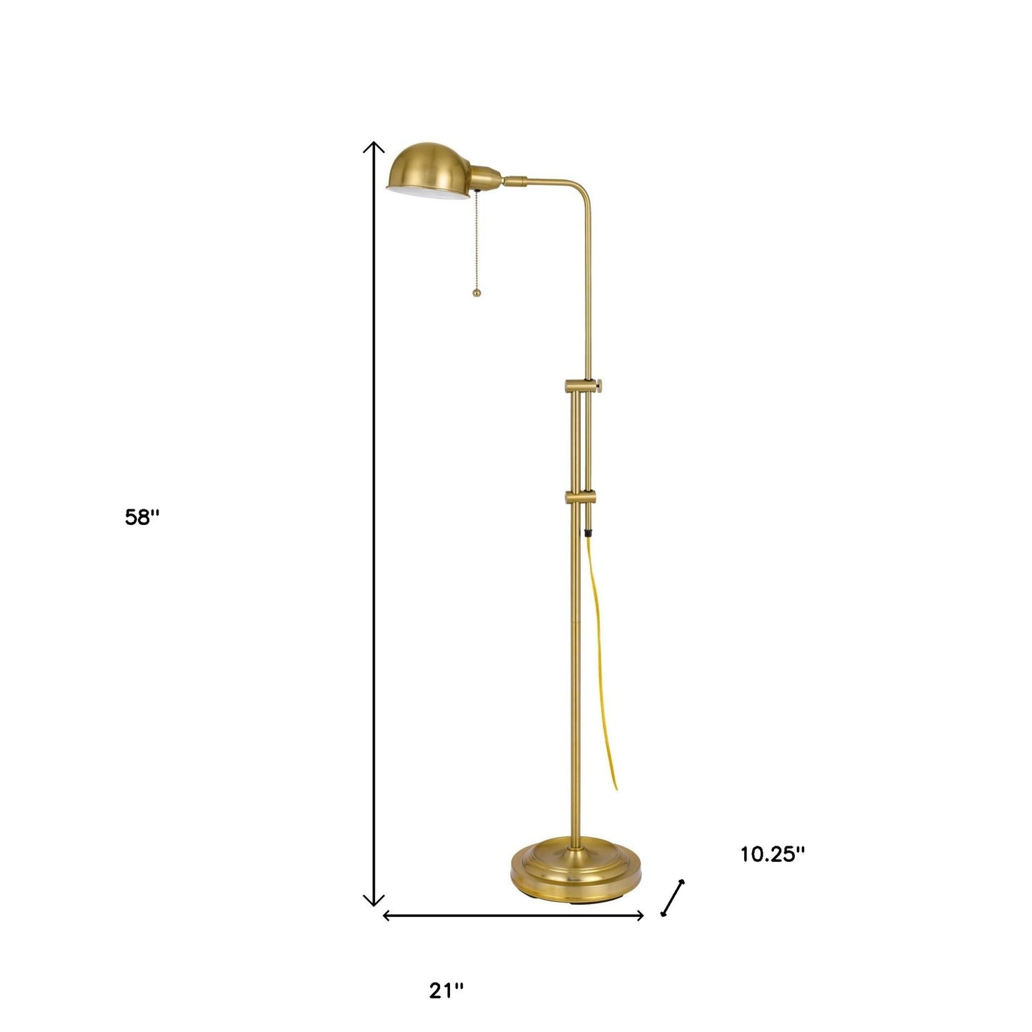 58" Brass Adjustable Floor Lamp With Bronze Dome Shade