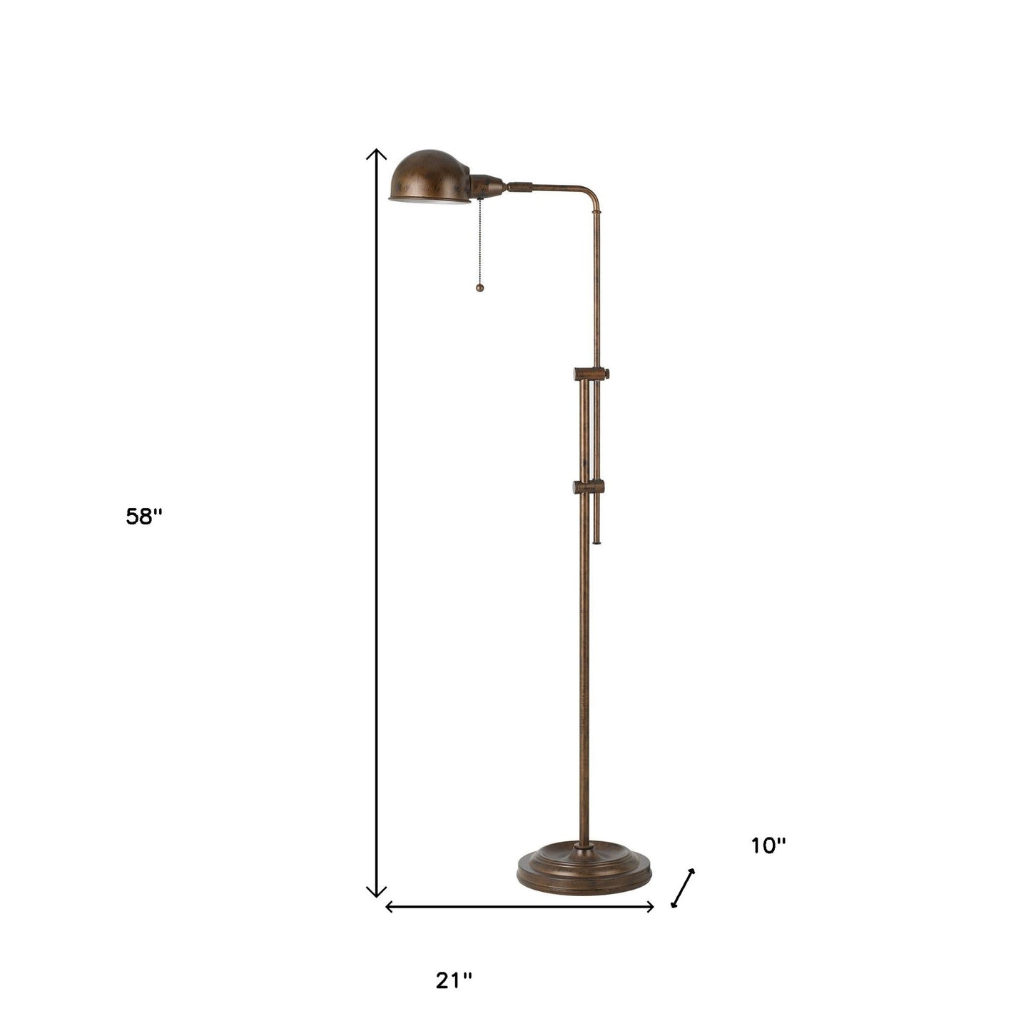 58" Rusted Adjustable Traditional Shaped Floor Lamp With Rust Dome Shade