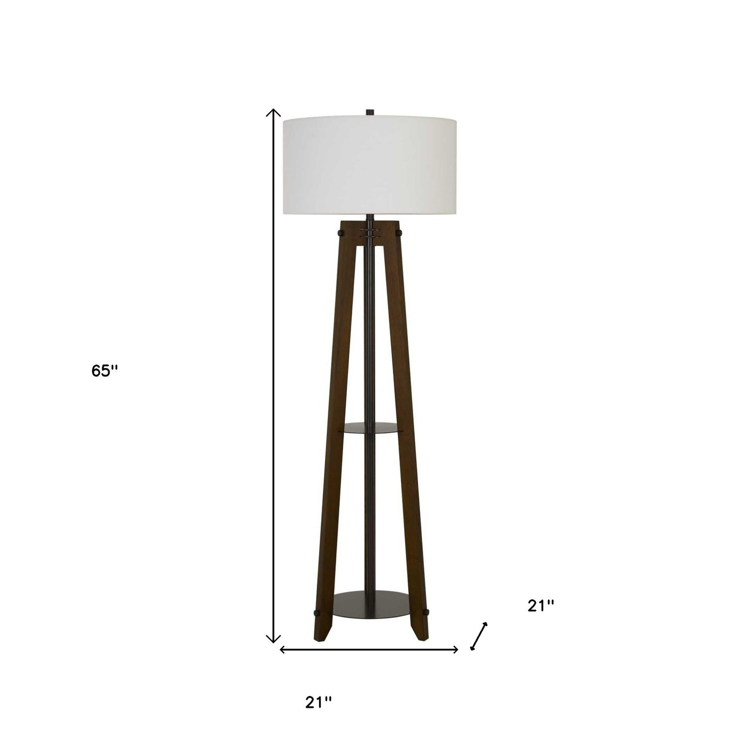 65" Brown Tripod Floor Lamp With White Rectangular Shade