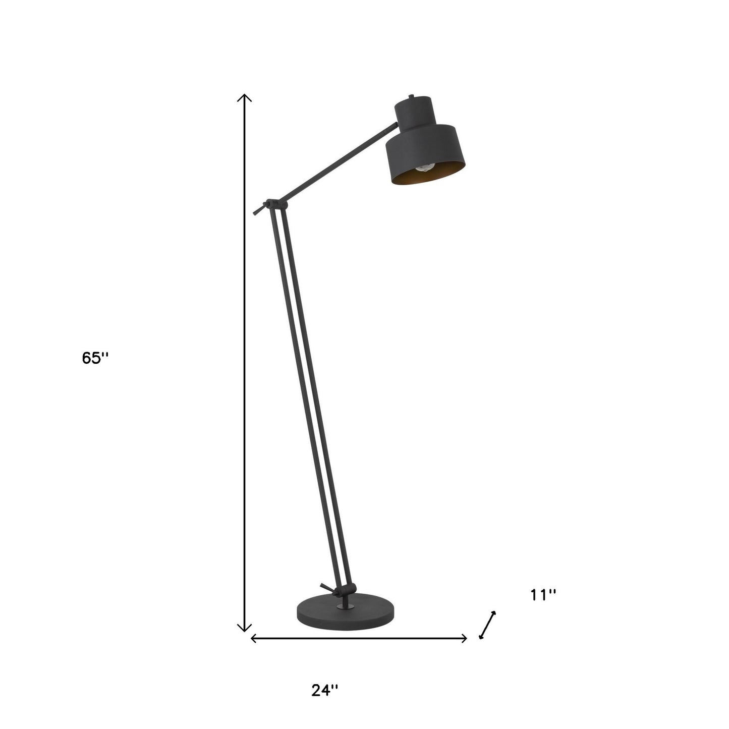 65" Black Adjustable Traditional Shaped Floor Lamp With Black Dome Shade